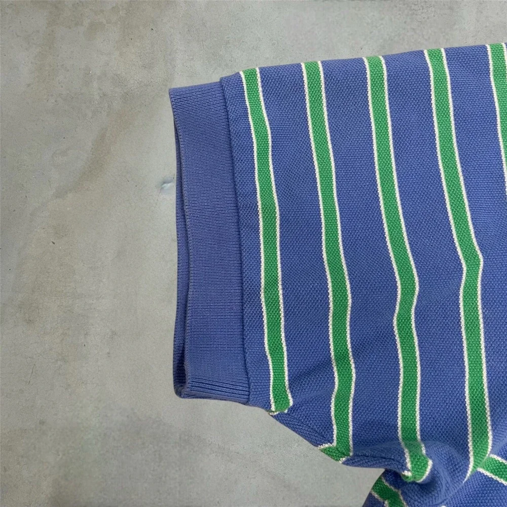 Polo Ralph Lauren Polo Shirt Mens L Blue Green Striped Short Sleeve Pique Cotton